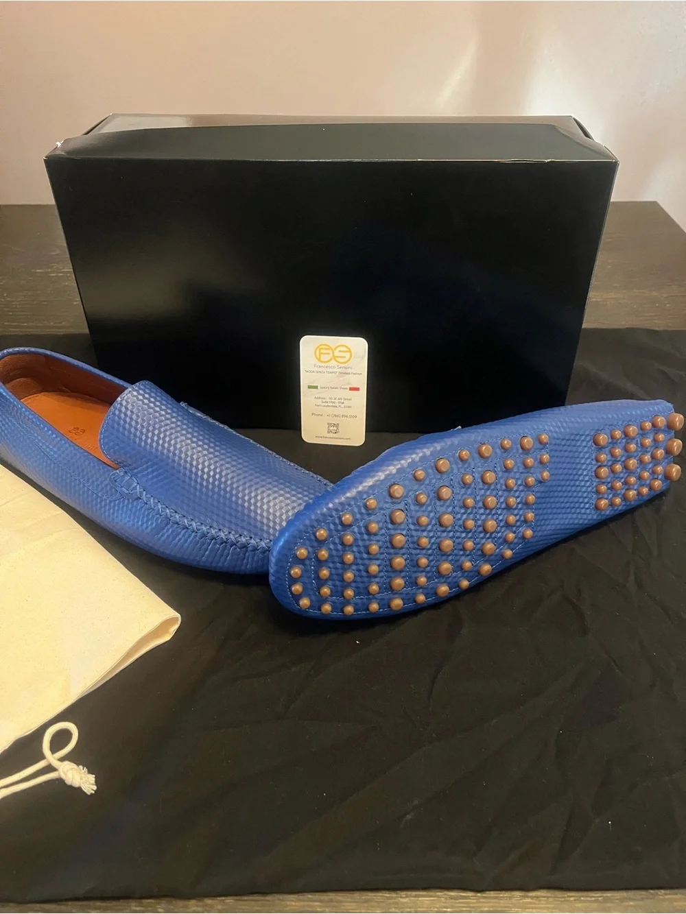 Men's Blue Leather Pebbled Driving Loafers